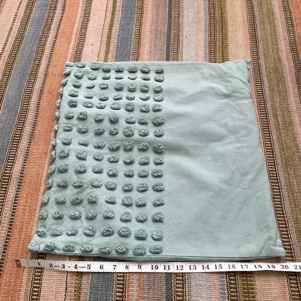 Blue Turquoise Pillow Sham with Pom Pom Detailing